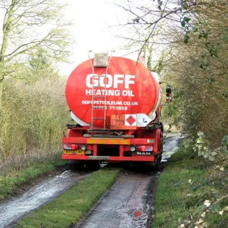 Goff Petroleum tanker driving down a small lane