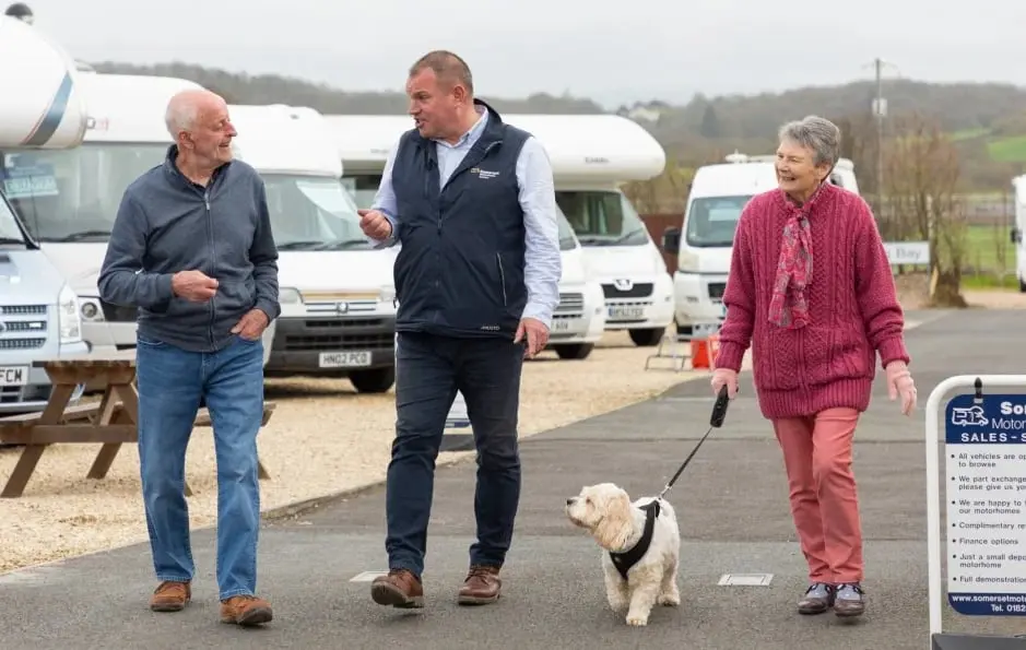 Somerset Motorhome Centre staff with customer